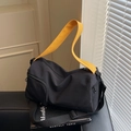 Black canvas Boston bag with bright yellow handles and adjustable crossbody strap - Black