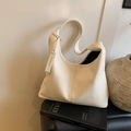 Chic cream white hobo underarm bag in litchi grain leather with leather logo tag - White