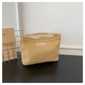 Detailed view of woven texture and metal zipper closure on the beige small makeup pouch - Beige Woven Style (Style 1)