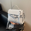 Borsa a mano grigio freddo in pelle PU con manico superiore e tracolla regolabile - Blu