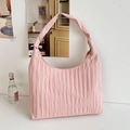 Chic pink pleated fabric tote bag with spacious interior and soft minimalist design - Pink