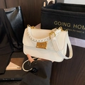Chic cream-colored square crossbody bag with woven handle and gold buckle - Off White