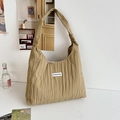 Chic pleated tote bag in khaki fabric with a minimalist shoulder strap design - Khaki