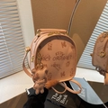 Pink mini backpack with lychee texture, golden hardware and cute bear pendant charm - Pink with Pendant