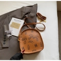 Brown vintage semi-circular backpack with chic bear print and dual strap options - Brown No Pendant