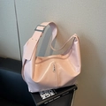 Pink retro hobo shoulder bag with wide strap and silver buckle in glossy finish - Pink