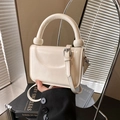 Chic beige mini square handbag in glossy PU leather with thick round handle - White