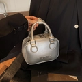 Bolso bowling plateado metalizado con letras retro en relieve y asa superior mujer - Plateado