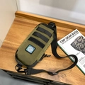 Army green tactical sling bag in durable nylon with MOLLE webbing for outdoor cycling - Green