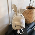 White faux leather mini backpack with cute bunny ears and soft fur ball charm - With Charm / White
