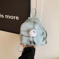 Mini light blue PU leather backpack with silver hardware and white plush monster charm - With Charm / Blue