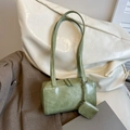 Bolso de hombro verde aguacate en cuero PU brillante con doble cremallera y bolsa - Verde con Bolsa para Auriculares