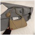 Close-up of khaki mesh hobo bag with silver chain strap and extra shoulder strap - Elm Green