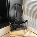 Glossy black shoulder baguette bag with Cleardy embossing and sleek PU finish - No Pendant / Black