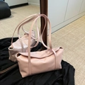 Pink patent leather underarm bag with glossy finish and dual shoulder straps - No Pendant / Pink