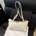 Minimalist beige baguette bag with CLEAROK embossing in a luxury black gift box - No Pendant / White