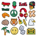 Set of 20 embroidered patches featuring cartoon coconut trees, eagles, and skulls for DIY crafts - Full Collection Set
