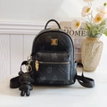 Mini black leather backpack with bear print, gold hardware and cute bear charm - With Charm / Black