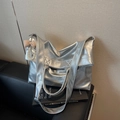 Sac cabas argenté métallisé avec texture plissée et breloques de perles en cœur - Argent (Avec Pendentif)