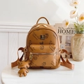 Brown vintage mini backpack with bear patterns and cute teddy plush charm - With Charm / Brown