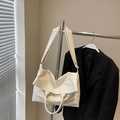 Retro large capacity oil wax leather tote bag in cream white with shiny wrinkled texture - Off-white Without Pendant