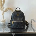 Fashionable black faux leather mini backpack with bear patterns and gold teddy charm - No Pendant / Black
