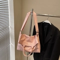 Pink waxed leather tote bag with glossy wrinkled texture and shoulder strap - Pink Without Pendant