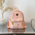 Pink faux leather backpack with Teddy bear print and golden zipper pulls for women - No Pendant / Pink