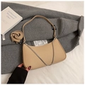 Beige woven hobo bag with silver chain detail and detachable long shoulder strap - Khaki