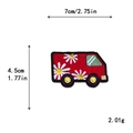 Red van embroidery patch with white daisy patterns and detailed purple wheels - Red Van Style (10119)