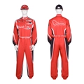 Rood racepak cosplay jumpsuit voor volwassenen met bijpassende pet en graphics - S / Set met rode Zirkonia
