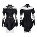 Gothic zwart cosplay jurk set met gepofte mouwen en kanten choker accessoires - S / Zwart
