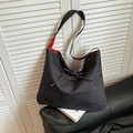 Large dark denim tote bag with Fantasy Romance embroidery and ribbon bow detail - Embroidered