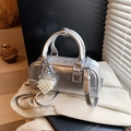 Sac bowling argenté plissé pour femme avec poignées rondes et breloque perle en cœur - Avec Pendentif / Argenté