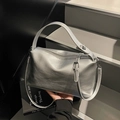 Silver metallic Boston handbag with wrinkled texture and adjustable crossbody strap - Silver