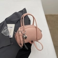 Pink lychee grain leather Boston handbag with silver heart charm and crossbody strap - Pink