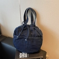 Bolso tote redondo de mezclilla azul marino con lazo decorativo y cremallera - Azul marino