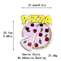 Sequin pizza patch 21.6x25.1cm for DIY clothing decoration with yellow PIZZA lettering - Pizza PIZZA (10275)