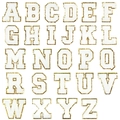 Set of 26 white chenille letter patches with gold glitter borders for DIY clothing décor - A-Z Full Alphabet Set / White / Hot Melt Adhesive