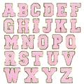 Set of 26 pink chenille alphabet patches with gold glitter border and self-adhesive backing - A-Z Full Alphabet Set / Pink / Hot Melt Adhesive