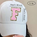 Pink chenille letter F patch with gold glitter on white baseball cap, size 6x8cm - Letter F / Pink / Hot Melt Adhesive