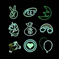 9-teiliges leuchtendes Stickpatch-Set mit Regenbogen und Einhorn auf schwarzem Grund - Leuchtendes Metaverse Stickerei-Aufnäher Komplettset (9er-Set)