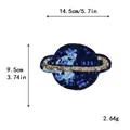 Blue sequin planet embroidery patch, hand-sewn decorative DIY applique 14.5x9.5cm - Dark Blue Planet (10279)