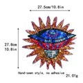 Large sun and eye sequin embroidery patch, 27.5x27.8cm sew-on DIY clothing applique - Radiant Eye (10274)