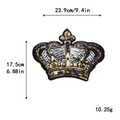 Golden crown sequin patch with blue accents for clothing DIY decor, 23.9cm wide - Gold Silver Crown (10280)