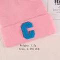 Pink knit hat with blue chenille letter C patch sticker, size 4.3x6.0cm and weight 1.3g - Letter C Blue Display (GZ-4376)