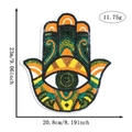 Close-up of colorful Hamsa Hand and Evil Eye sequin patch with size and weight details - Style 9 (5212397365908)