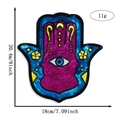 Detailed size view of Hamsa Hand sequin embroidery patch with dimensions in cm and inches - Style 10 (5212397365909)