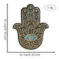 Detail showing dimensions of Hamsa hand sequins patch with blue evil eye embroidery - Style 19 (5212397365918)