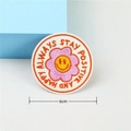 Écusson brodé tournesol rond 6cm avec base blanche et bord orange pour décoration DIY - Style Rond Blanc Always Stay Positive(GZ-5708)